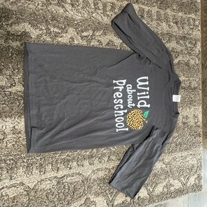 Port and Company Charcoal Gray Long Sleeve Tee with Leopard Apple Graphic